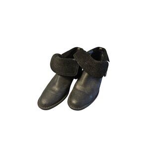 UGG Simmens Ankle Boots Women’s 8 Black Leather Suede Fold Cuff Booties Zip...